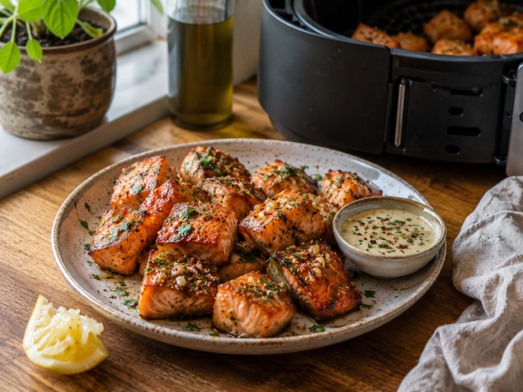 Crispy Air Fryer Salmon Bites (7-Minute Garlic Butter Secret!)