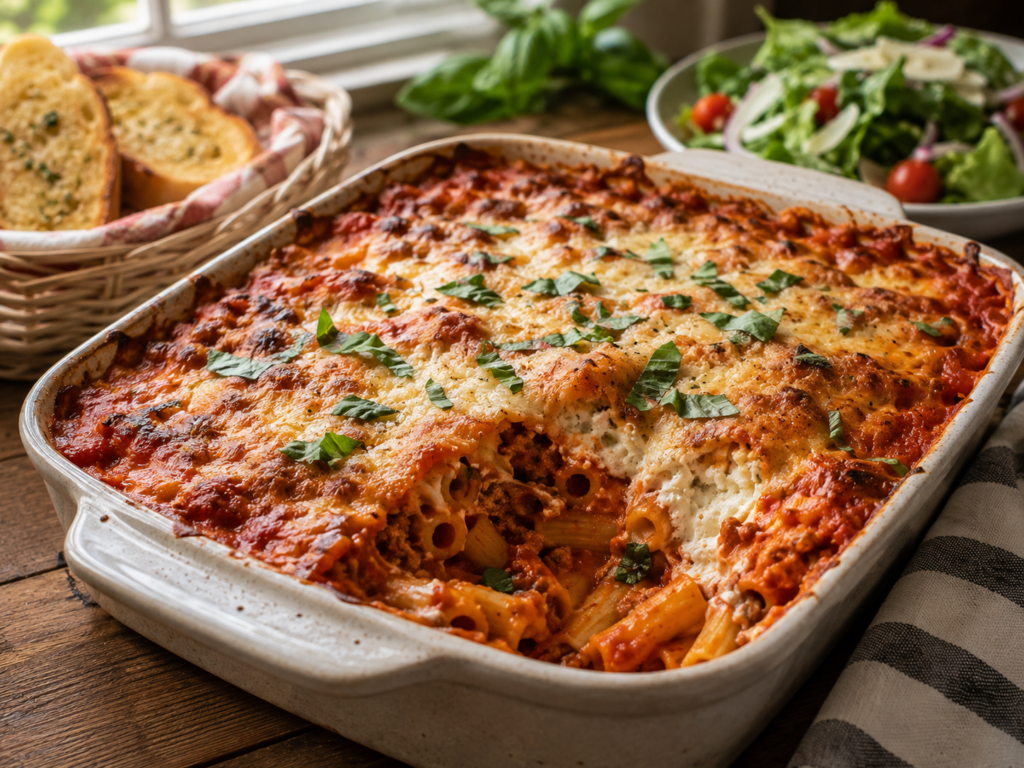 Easy Homemade Baked Ziti (Cheesy, Saucy & Comforting!)