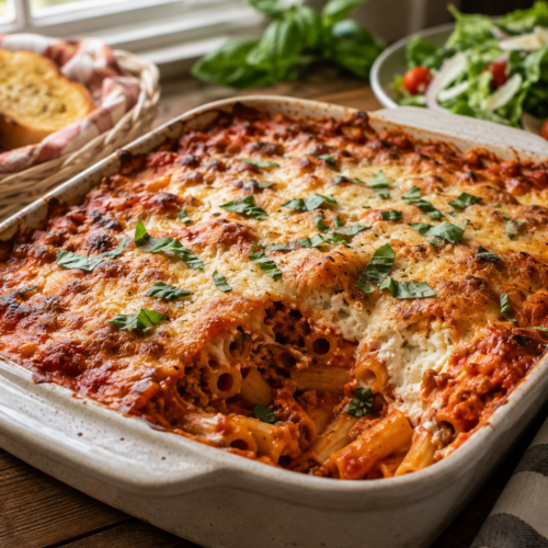 Easy Homemade Baked Ziti (Cheesy, Saucy & Comforting!)