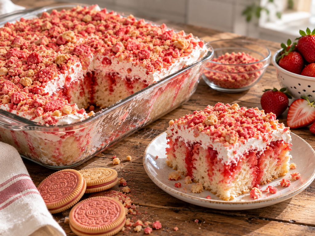 Easy Strawberry Crunch Poke Cake Recipe (Ultra Moist!)