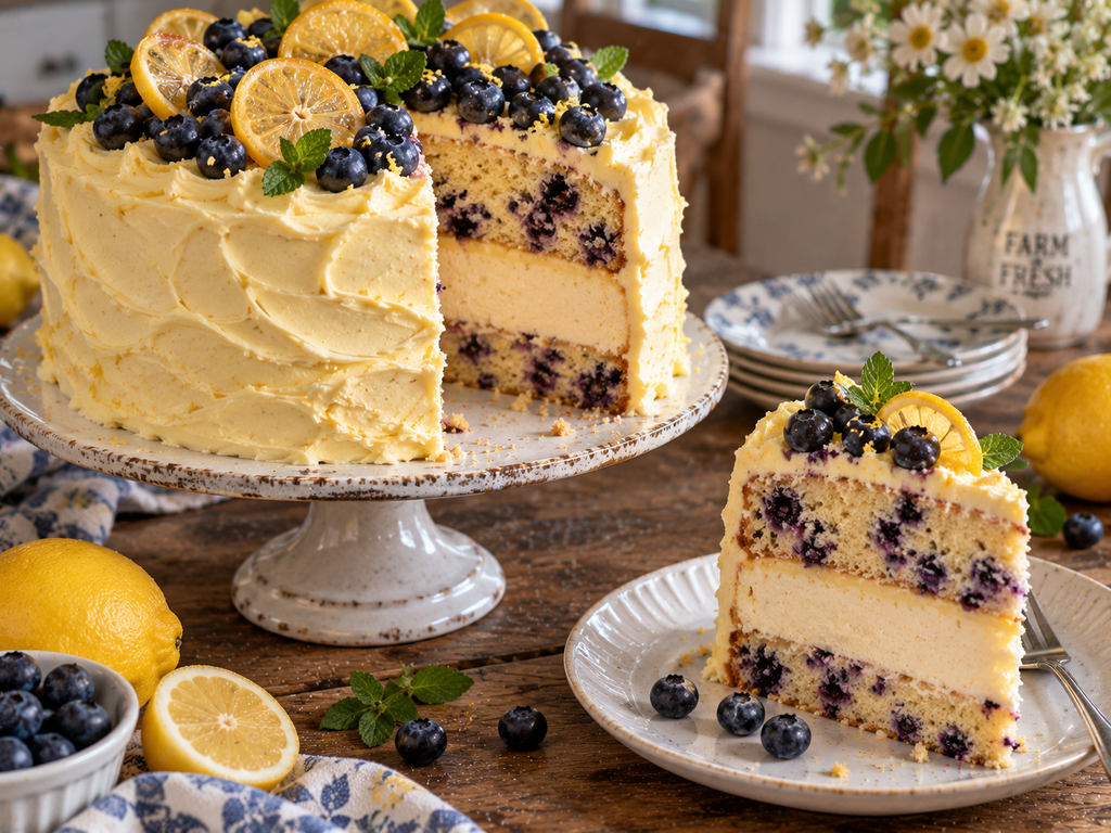 Layered Lemon Blueberry Cheesecake Cake (Showstopper Recipe!)