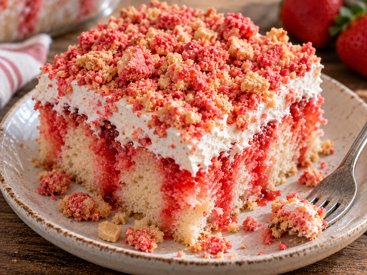 Easy Strawberry Crunch Poke Cake Recipe (Ultra Moist!)