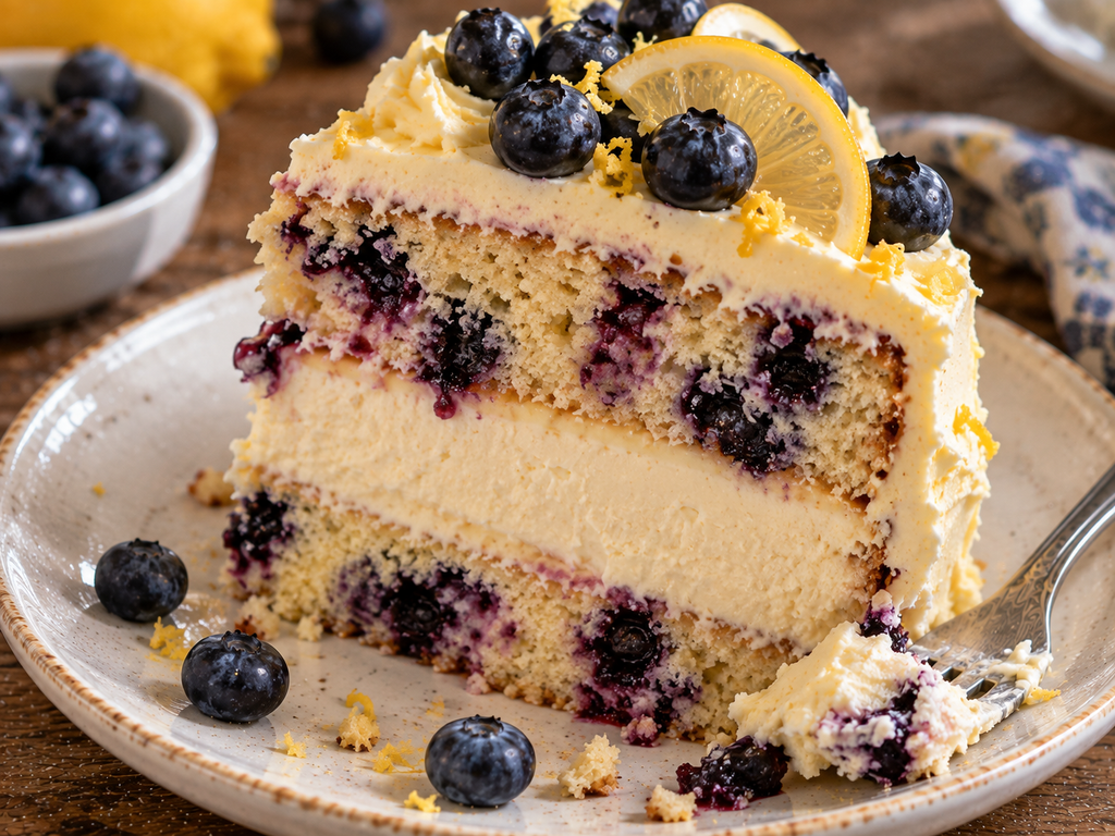 Layered Lemon Blueberry Cheesecake Cake (Showstopper Recipe!)