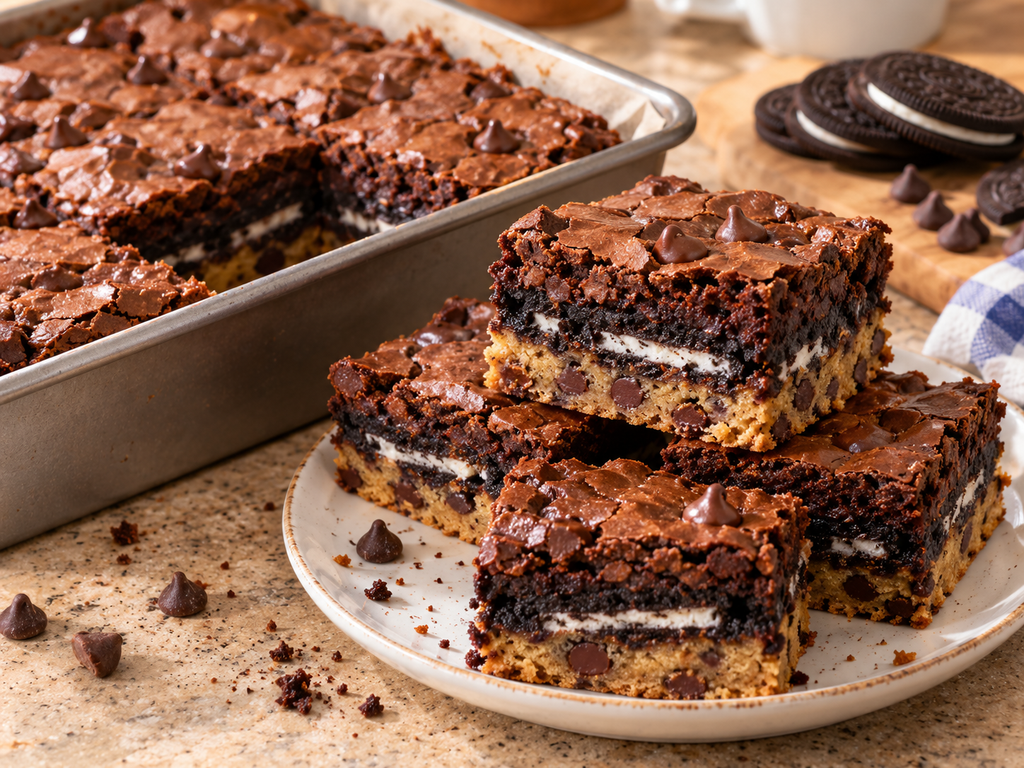 Slutty Brownies – Cookie, Oreo & Fudgy Brownie Layers