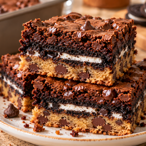 Slutty Brownies – Cookie, Oreo & Fudgy Brownie Layers
