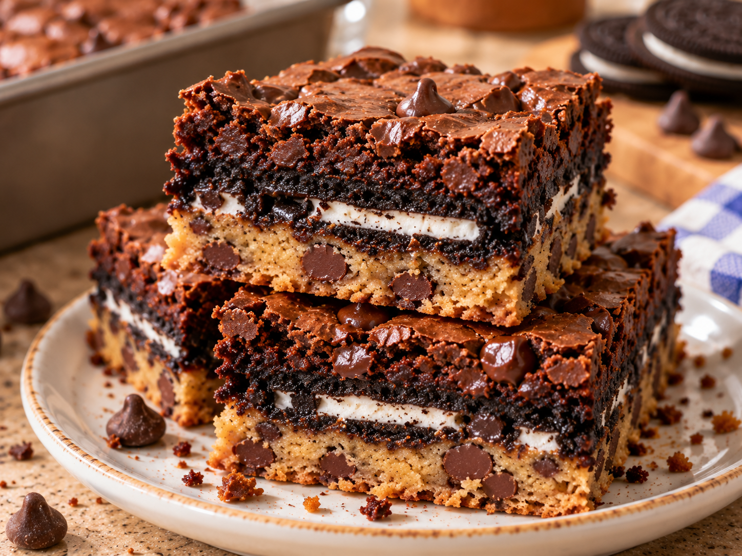 Slutty Brownies – Cookie, Oreo & Fudgy Brownie Layers